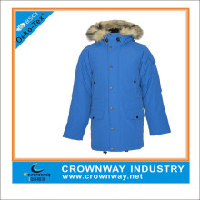 Mens Hooded Winter Blue Parka Jacket with Fur